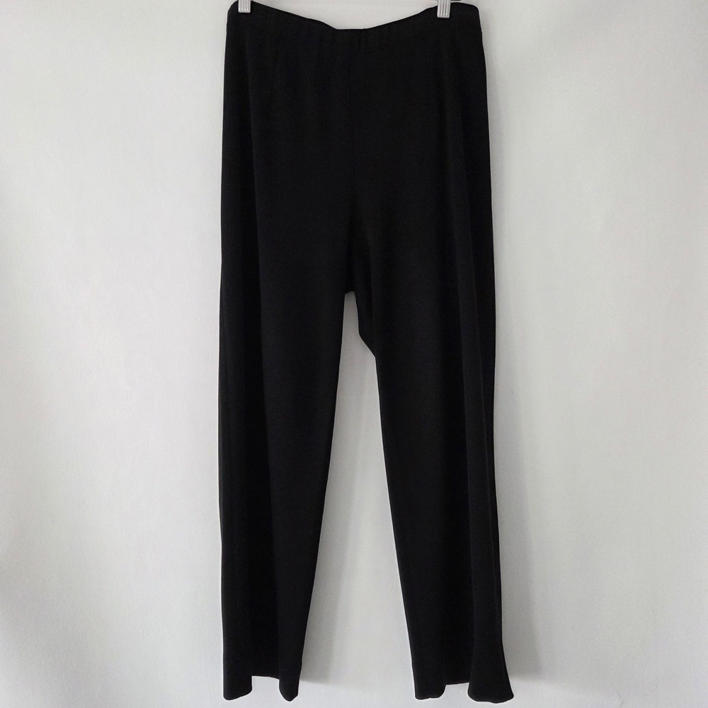 MING WANG Black Wide Leg Pull‎ On Pants Womens PL knit slinky packable